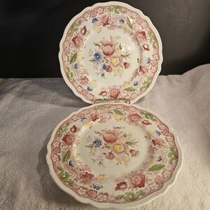 Vintage Johnson Brother* Dorchester England* 2 Dinner Plates 10" Pink Floral